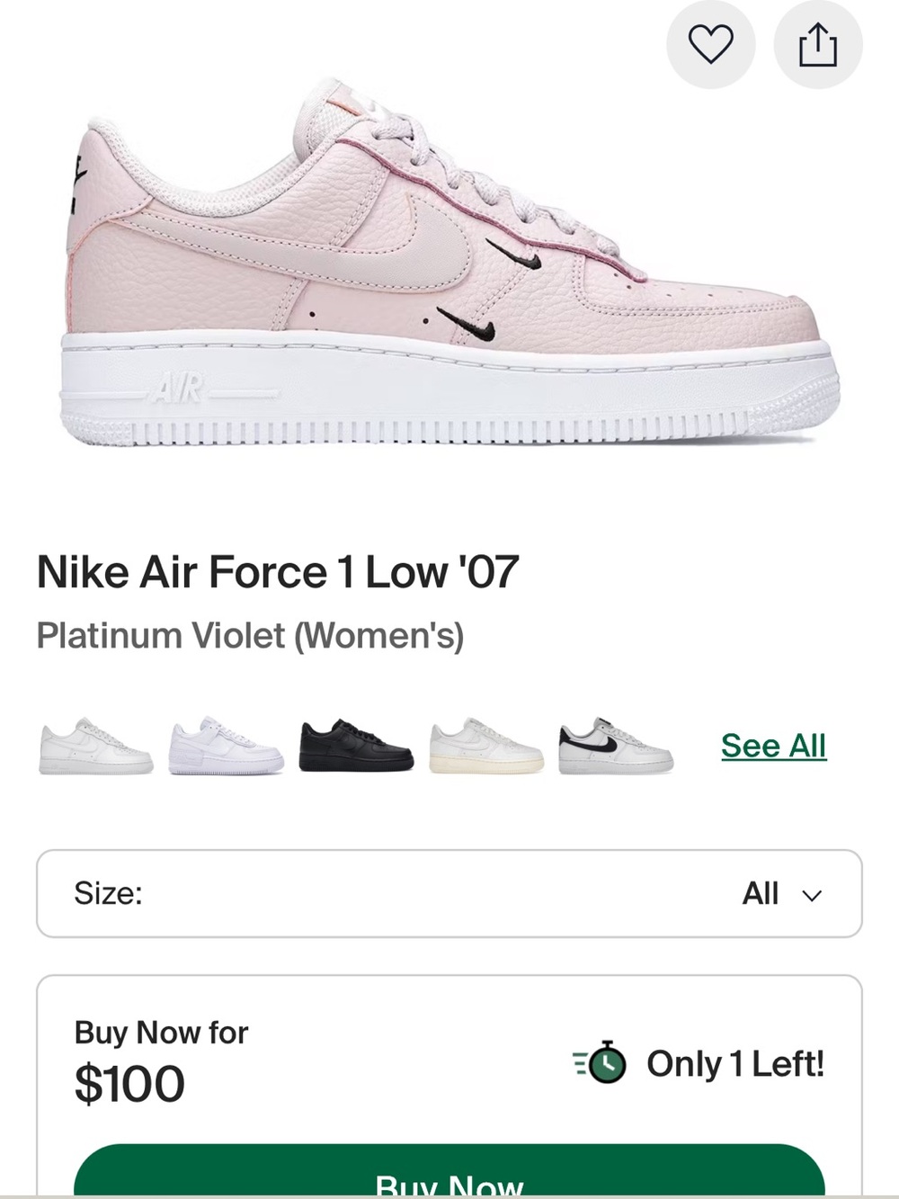 Nike Air Force 1 Low — Platinum Violet / Soft Pink